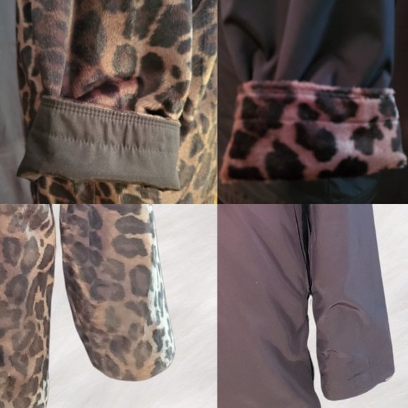 REVERSIBLE Black and Faux Fur Leopard Print Mid-Length Hooded Coat Jacket Size S - Picture 9 of 12